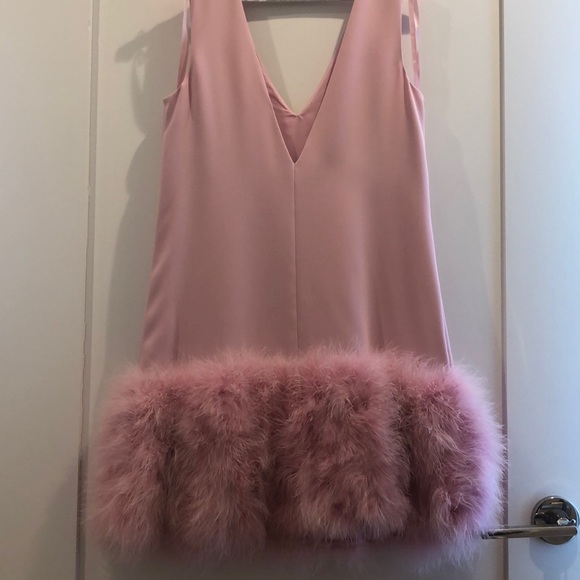 BCBG MaxAzria Pink V-Neck Feather-Hem Dress - Picture 2 of 7